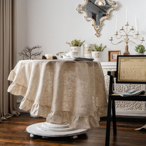 Ruffled Polyester Linen Plain Round Table Tablecloth