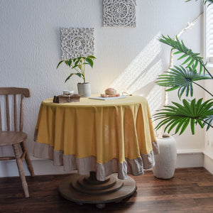 Ruffled Polyester Linen Plain Round Table Tablecloth