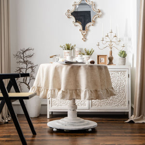 Ruffled Polyester Linen Plain Round Table Tablecloth