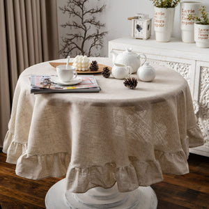 Ruffled Polyester Linen Plain Round Table Tablecloth