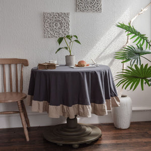 Ruffled Polyester Linen Plain Round Table Tablecloth